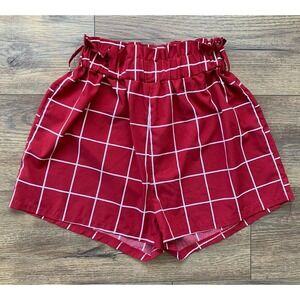 Shein Sz Medium Red & White Plaid Culotte Shorts with Elastic Waist & Belt Loops